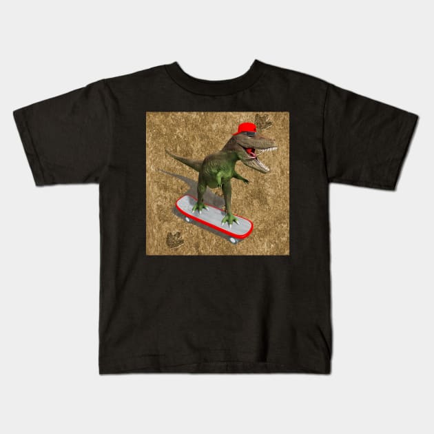 Skateboarding T-Rex Kids T-Shirt by Packrat